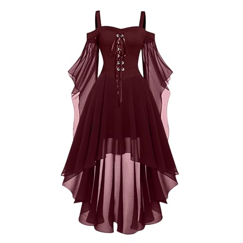 MNSWR Karneval Kostüm Paare,Elen Renaissance Kostüm Damen Mittelalter Kleid Langarm Elfe Kostüm Mittelalter Kleid Damen Uebergroesse Women'S Renaissance Victorian Off Shoulder Dress Schwarzer Rock Lan von MNSWR