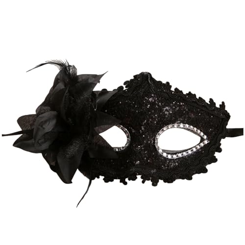 MNSWR Karneval Maske Karneval Venedig,Paar Maskenball Maske Venezianische Maske Damen Maskerade Cosplay Kostüm,Damen Fashion Masken High-End Strass Leder Masken Lilie Seite plus Blume Ball Masken,Schw von MNSWR