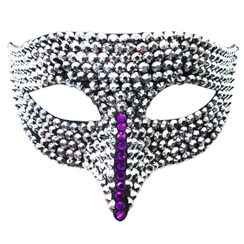 MNSWR Karneval Masken Kostüm,Maskenball Damen Venezianische Narr-Maske Maske Männer,Neue hochwertige diamantbesetzte Halbgesichtsmaske Adlerschnabel Maske Abschlussball Party Mode Augenklappe,Lila von MNSWR