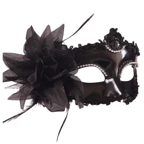 MNSWR Karneval Maskenball Maske,Maskenball Damen Venezianische Maske Damen mit Federn Cosplay Maske,Karneval Maske,Schwarz von MNSWR