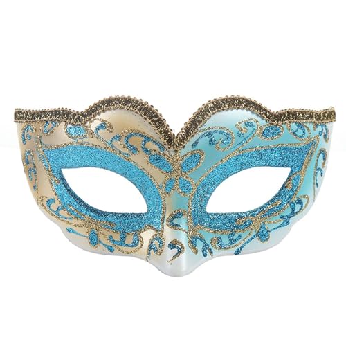 MNSWR Karneval Maskerade Ball Maske,Maskenball Maske Damen Schwarz Venezianische Maskerade Maske Herren,Halbgesicht Goldstaub Maske Party Maskerade Venezianische Kreative Maskerade Masken,Himmelblau von MNSWR