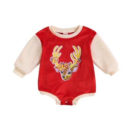 MNSWR Kleinkind Baby Mädchen Kleidung Set Einfarbig Langarm Pullover Body Strampler Top Rüschen Elastische Taille Blumen Lange Hosen Stretch Stirnband Mädchen Bekleidungsset Weihnachten Eltern-Kind O von MNSWR