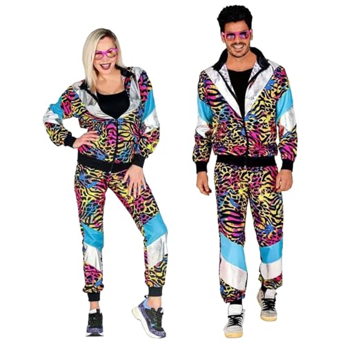 MNSWR Kostüm Trainingsanzug,Karneval Kostüm Disco Trainingsanzug Disco Outfit Neon Party Outfit Männer 80s 90s Retro Anzug Fasching Kostüm von MNSWR