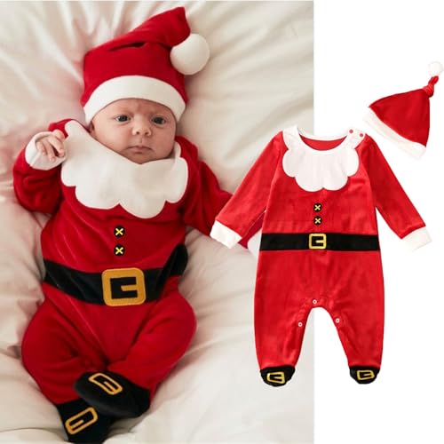 MNSWR Mein Erstes Weihnachten Baby,Mädchen Baby Baby Strampler Neugeborene Baby Flannel Strampler Weihnachtsmann Kinder Bodysuit Pyjama Kinder Sterntaler Strampler Baby Erstes Weihnachten,Strampler von MNSWR