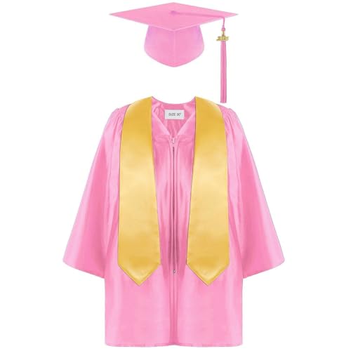 MNSWR Robe de Remise Diplôme Pour Enfants,Unisex - Abschlussstola Abitur 2025 Geschenke Graduation Doktorhut mit Abschluss Schärpe Bachelor Kostüm für Kinder Taufe/Klerus Chor(Rosa-A,3-4 Jahre) von MNSWR