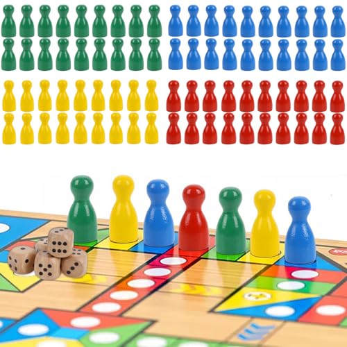 85 Stücke Einschließlich 20 Grüne Stücke 20 Blaue Stücke 20 Gelbe Stücke 20 Rote Stücke Und 25 X12mm Spielfiguren Holz Halmakegel 5 Würfel Aus Holz Für Brettspiele, Bunte, Spielfiguren von MOAZIFI