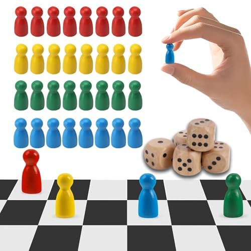 85 Stücke Einschließlich 20 Grüne Stücke 20 Blaue Stücke 20 Gelbe Stücke 20 Rote Stücke Und 25 X12mm Spielfiguren Holz Halmakegel 5 Würfel Aus Holz Für Brettspiele, Bunte, Spielfiguren von MOAZIFI