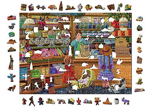 Wooden.City 1000 + 10-teiliges Holzpuzzle Candy Adventures – Bunte Nostalgie-Puzzle für Erwachsene und Jugendliche – Retro-Puzzle mit einzigartigen und ungewöhnlichen Holzteilen in Tierform – Puzzle von MOBIMODS
