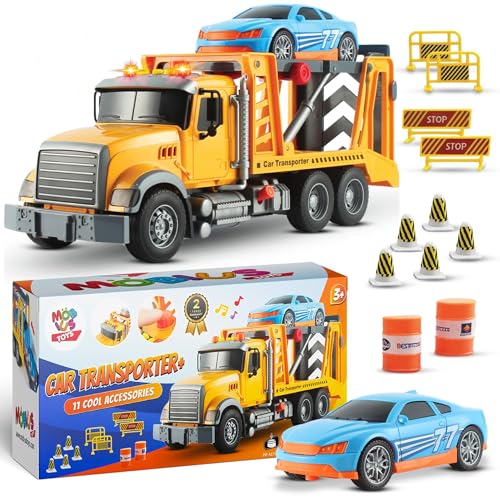 Abschleppwagen-Spielzeug mit Rennwagen – reibungsbetriebene Abschleppwagen für Jungen im Alter von 3–5 Jahren mit realistisch blinkenden Lichtern und Geräuschen – Spielset für Kinder im Alter von 3–9 von MOBIUS Toys