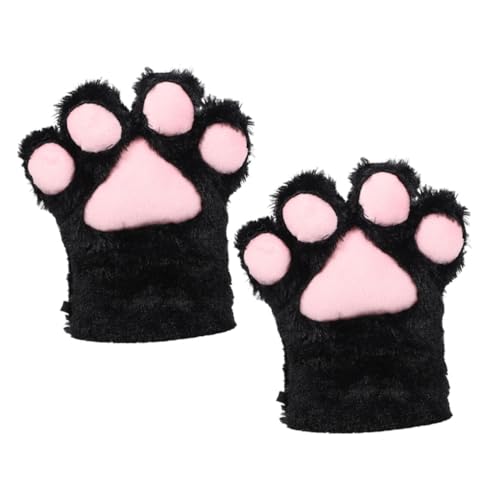 MOBUTOFU 1 Paar Bärenklauenhandschuhe Haustierbedarf Pelzhandschuhe Cosplay Katzenpfotenhandschuhe Katzenbürsten Katzenhalsband Handschuhe Männer Wild Tabletten Katzen Fell Black Plüsch von MOBUTOFU