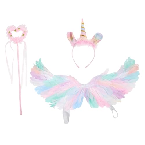 MOBUTOFU 1 Satz Cosplay-stirnband Engelkopfschmuck Für Kinder Regenbogen-feenflügel Mädchen Engel Stirnband Mädchen Fee Stock Flügelstütze Für Mädchen Prinzessin Kostüm Flügel Rosa Feder von MOBUTOFU