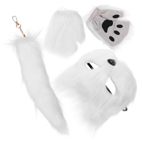 MOBUTOFU Maske Fuchs 1 Satz Fuchs-masken-set Fursuit Fuchsmaske Für Halloween-cosplay Fuchsmaske Und Pelziger Halloween-masken Für Erwachsene Fuchsschwänze Cosplay-fuchsmaske Stoff Weiß Fuchs-maske von MOBUTOFU