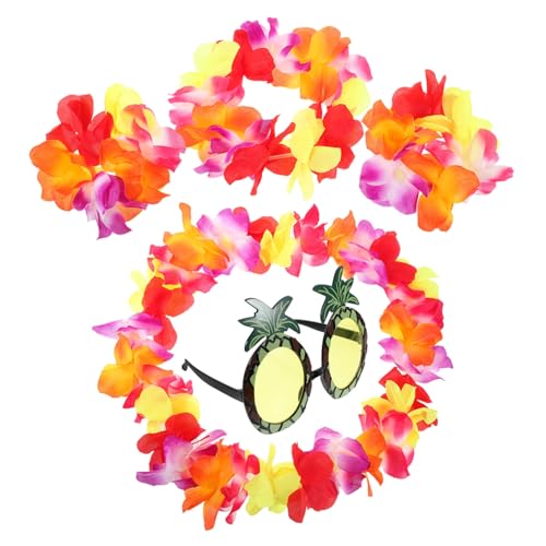 MOBUTOFU 1 Satz Hawaiianische Lei Hawaiianische Party-foto-stütze Ananas-brille Sonnenbrille Für Hawaii-party Simulationsblumenkette Hawaiianisches Stirnband Luau-stirnband Tuch von MOBUTOFU