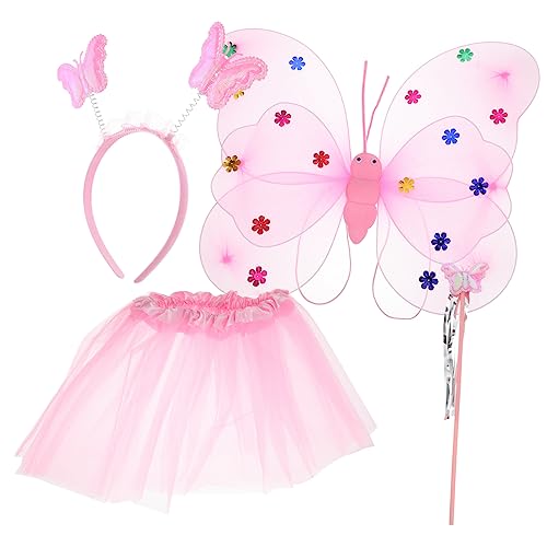 MOBUTOFU 1 Satz Kostüme Für Kinder Flügel Kostüm Halloweenkostüm Fee Mädchen Kleidung Mädchen-tutu-kleid Halloween-kostüm Für Kinder Blaues Tutu Teenager-mädchen-kleidung Rosa Stahldraht von MOBUTOFU