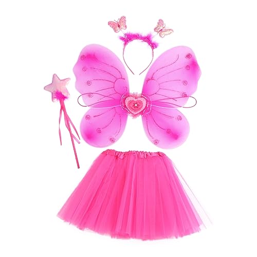 MOBUTOFU 1 Satz Schmetterlingsflügel Vierteiliges Set Teenager Kostüm Mädchen Flapper-kleid Rosa Rave Tutu-rock Feenflügel Für Kleinkinder Partyzubehör Kleinkinder Kleider Frauen Stoff Rosy von MOBUTOFU