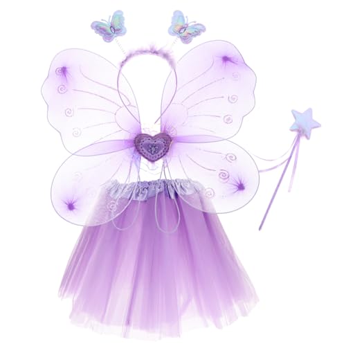 MOBUTOFU 1 Satz Schmetterlingsflügel vierteiliges Set Dame Tutus für Mädchengeburtstag Schmetterlingskostüm faschingskostüme kinder karnevalskostüme kinder Kleid Feenrock Stoff Violett von MOBUTOFU