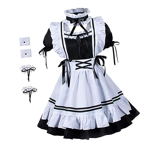 MOBUTOFU Maid Dienstmädchen- 1 Set Kreatives Halloween Kostü Cosplay Für Mit Schürze Handgelenkbändern Knöchelbanden von MOBUTOFU