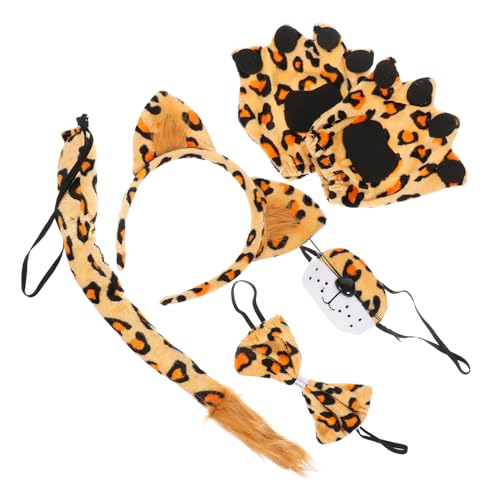 MOBUTOFU 1 Set Leoparden Kostü Set Mit Haarreif Und Nase Für Cosplay Tierisches Zubehör Mit Leopardenohren Und Handhandschuhen Für Karneval Und Fasching von MOBUTOFU