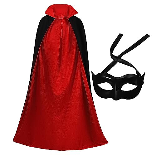 MOBUTOFU 1 Set Schwarze Halbgesichtsmaske + 140 Cm Schwarzer Und Roter Umhang Cosplay Umhang Halloween Umhang Halloween Party Umhang Halloween Kostüm Requisite Schwarze Maske Teufels von MOBUTOFU