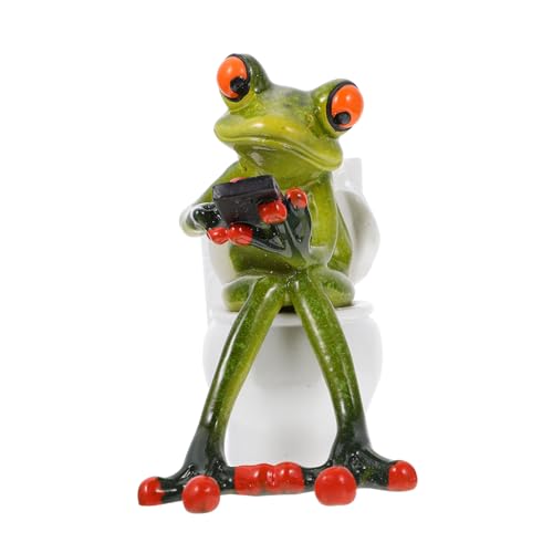 MOBUTOFU 1 Stück Toiletten Stifthalter Aus Kunstharz Tier Stifthalter Frosch Kunsthandwerk Stifthalter Miniatur Frosch Auf Der Toilette Statue Im Freien Trendige Heimdekoration von MOBUTOFU