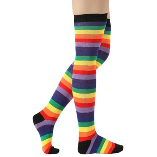 MOBUTOFU 2er Set Bunte Regenbogen Handschuhe Und Warme Kniestrümpfe Für Damen Und ädchen Farbenfrohe Lange Socken Für Kostüme Und Partys Handschuhe Und Socken von MOBUTOFU