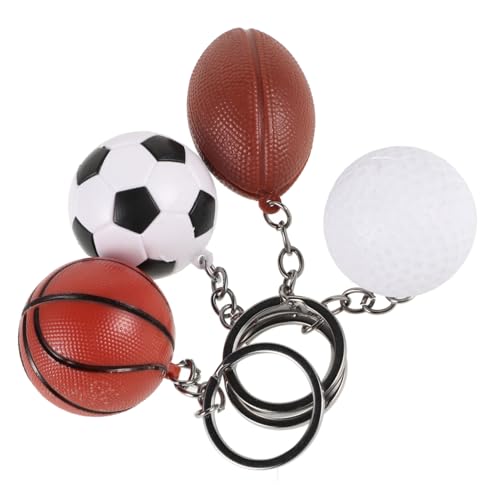 MOBUTOFU 4 Stück Sportperiphere Gefälligkeiten Für Sportthemenpartys Mini-sportbälle Sportball-schlüsselanhänger Golfballspiel-souvenir Mini-rugbyball-schlüsselanhänger Plastik von MOBUTOFU