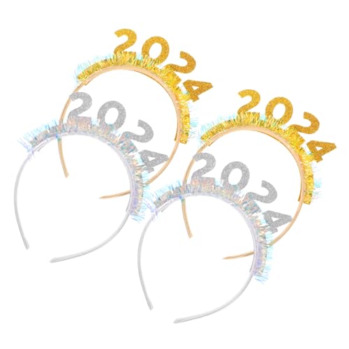 MOBUTOFU 4 Stück Stirnband haarclips haarklammern silvesterparty haaraccessoires Glitzernde Haarreifen 2024 Neujahrsparty-Stirnbänder Kopfschmuck Zubehör für Partykostüme 2024 Haarreifen pp von MOBUTOFU