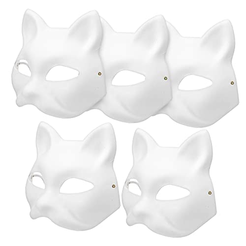 MOBUTOFU Cat Mask Bemalt 5 Stück Leere Katzenmasken Aus Weißem Papier Handbemalbar Ideal Für Halloween Maskerade Kostüme Und Cosplay Zubehör Kreative Party Accessoires Für Und Erwachsene von MOBUTOFU