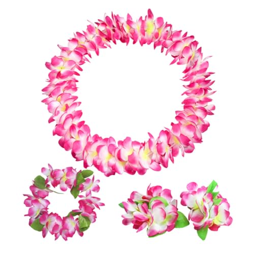 MOBUTOFU Hawaii-Kranz-Kollektion 8 Stück dicke Blumen-Halskette Stirnband Armband Weiß/Rosa für Party-Dekoration von MOBUTOFU