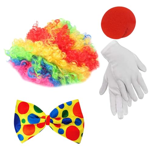 MOBUTOFU Clown Kostüm mit Bunter Perücke Clownsnase Fliege und Handschuhen für Halloween Karneval Fasching Kostümzubehör und Dekoration MOBUTOFU Clown Kostüm mit Bunter Perücke Clownsnase Fliege und Handschuhen für Halloween Karneval Fasching Kostümzubehör und Dekoration von MOBUTOFU
