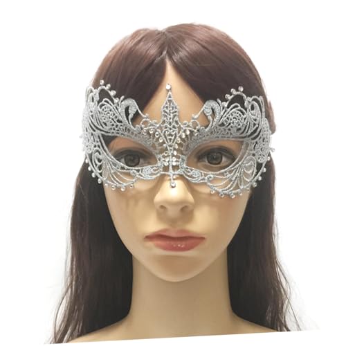 MOBUTOFU Damen Venezianische Masquerade Augenmaske Aus Spitze Mit Diamanten Für Cosplay Kostümparty Maskenball Abschlussball Silber von MOBUTOFU