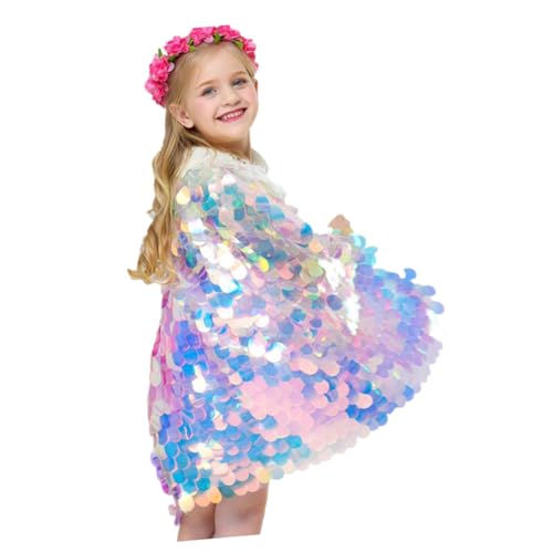 MOBUTOFU Glitzernder Meerjungfrauen Mantel Für ädchen Bunte Pailletten Cape Für Aufführungen Größe L 130 Perfekte Performance Kleidung Für Kleine Prinzessinnen von MOBUTOFU