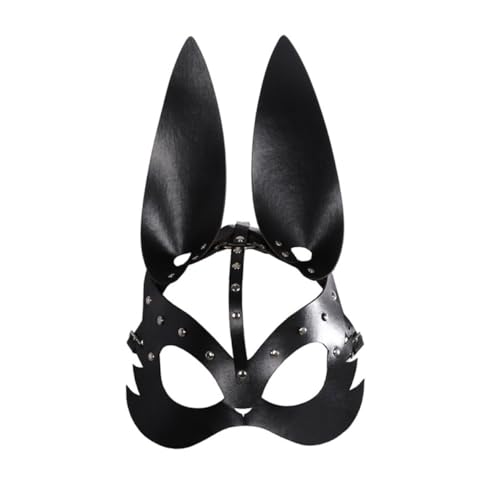 MOBUTOFU Maskenmaske mit Hasenohren Aus Leder für Kostüm Halloween Maskenparty von MOBUTOFU