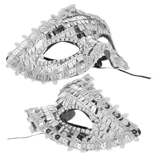 MOBUTOFU Maske verkleiden Karnevalsmaske Abendmaske silberne Maskerademaske für Frauen Halloween-Maske schillernde Maske Plastikmaske Pailletten-Maskerade-Maske Frauenmaske PVC Silver von MOBUTOFU