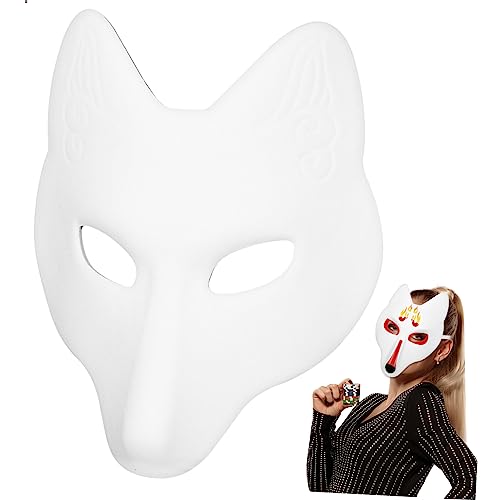 MOBUTOFU Weiße Handbemalte Fuchsmaske Im Japanischen Stil DIY Bastelmaske Für Halloween Maskerade Kostüm & Cosplay Leere Maske Für Kreative Gestaltung von MOBUTOFU