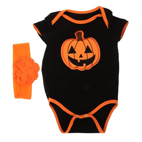 MOBUTOFU Kürbis-strampler Für Babymädchen Und Jungen Halloween-outfit Für Neugeborene Mit Stirnband Weiches Material Bequem Für Das Erste Halloween von MOBUTOFU