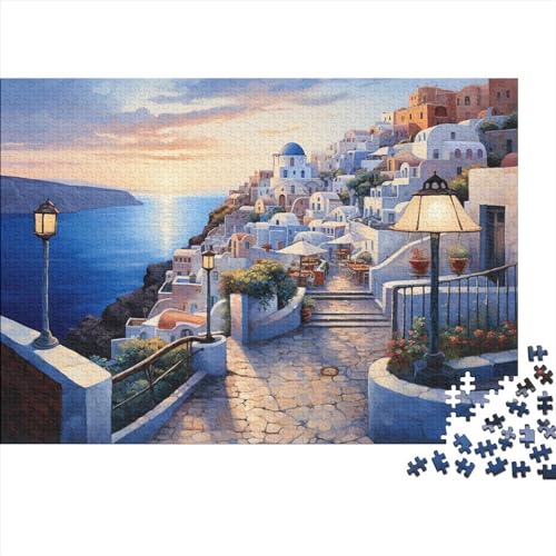 2023 Hölzern Puzzle Abend auf Santorini, Familienurlaub-Puzzle 300 Teile Puzzles, Griechenland Puzzles,Hausdekoration, Erwachsene von MOBYAT