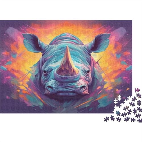 2023 Hölzern Puzzle Colors Rhino, Familienurlaub-Puzzle 1000 Teile Puzzles, Abstract Puzzles,Hausdekoration, Erwachsene von MOBYAT