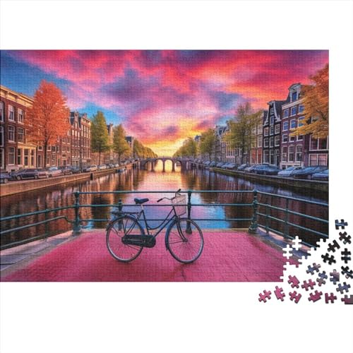 2023 Hölzern Puzzle Fahrräder in Amsterdam, Familienurlaub-Puzzle 1000 Teile Puzzles, Wunderschöne Kunst Puzzles,Hausdekoration, Erwachsene von MOBYAT