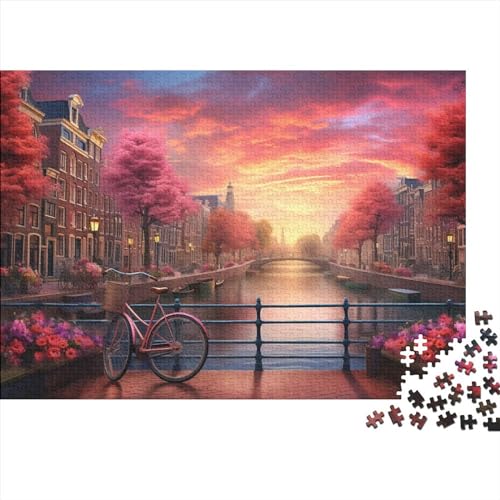 2023 Hölzern Puzzle Fahrräder in Amsterdam, Familienurlaub-Puzzle 500 Teile Puzzles, Wunderschöne Kunst Puzzles,Hausdekoration, Erwachsene von MOBYAT