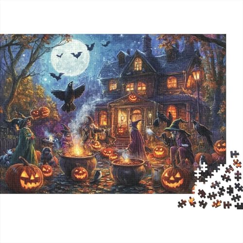 Halloween-Dorf 1000 Stück Puzzles Für Erwachsene Teenager Stress Abbauen Familien-Puzzlespiel Mit Poster in 1000-teiliges Puzzle Lernspiel Spielzeug Geschenk Puzzel 1000pcs (75x50cm) von MOBYAT