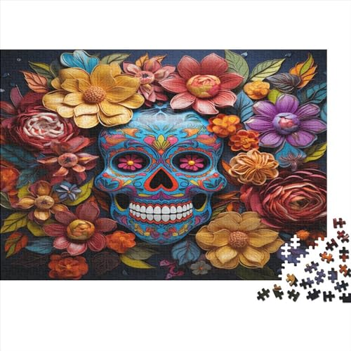 Hölzern Colorful Puzzle, 300 Hölzern Puzzle Teile Im Adventskalender 2023, Geschenke Für Jungen, Mädchen, Familie Und Freunde Zu Weihnachten(Skeleton & Flowers) von MOBYAT