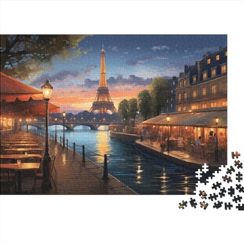 Hölzern Frankreich Puzzle, 1000 Hölzern Puzzle Teile Im Adventskalender 2023, Geschenke Für Jungen, Mädchen, Familie Und Freunde Zu Weihnachten(Abend in Paris) von MOBYAT