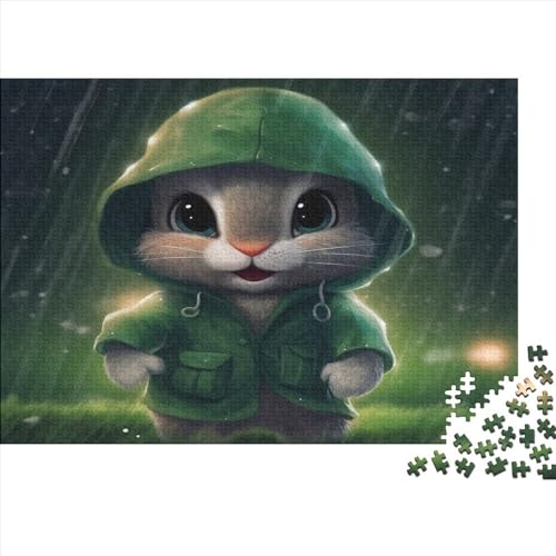 Hölzern Puzzle 2023, Adventskalender Puzzle 300 Hölzern Teile Weihnachtskalender 2023 Männer Frauen Geschenke Jigsaw Puzzle Adventskalender Geschenke - Bunny Wearing A Raincoat von MOBYAT