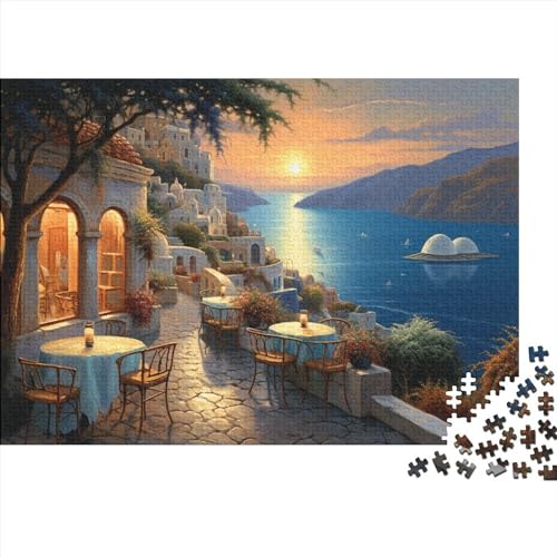 Hölzern Puzzle 2023, Adventskalender Puzzle 500 Hölzern Teile Weihnachtskalender 2023 Männer Frauen Geschenke Jigsaw Puzzle Adventskalender Geschenke - Abend auf Santorini von MOBYAT