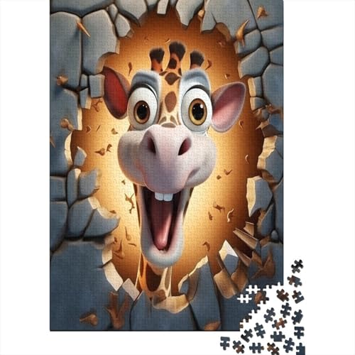 Hölzern Puzzle - 3D Effekt Lustige Giraffe - 1000 Teile Puzzle Für Erwachsene, Holzpuzzle Mit 1000pcs (75x50cm) von MOBYAT