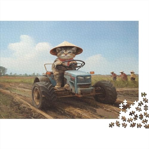 Hölzern Puzzle - Chinese Rural Cat - 1000 Teile Puzzle Für Erwachsene, Holzpuzzle Mit 1000pcs (75x50cm) von MOBYAT