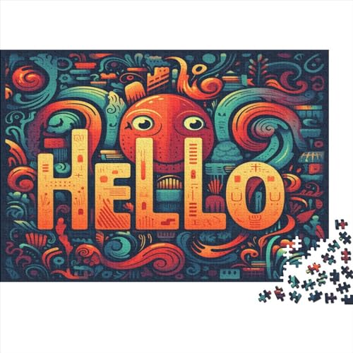 Hölzern Puzzle - HELLO Pattern - 500 Teile Puzzle Für Erwachsene, Holzpuzzle Mit 500pcs (52x38cm) von MOBYAT