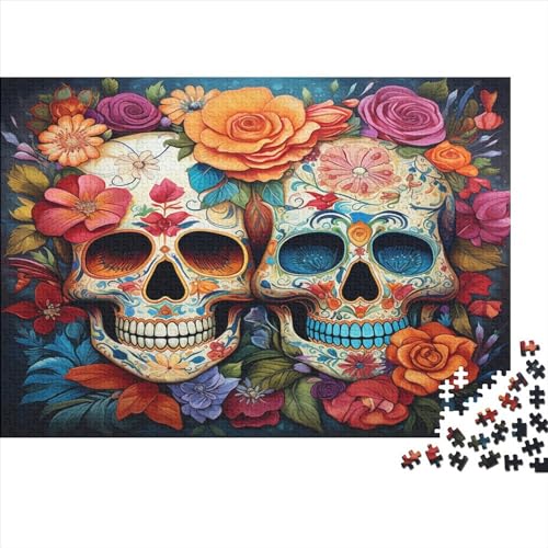 Hölzern Puzzle - Skeleton & Flowers - 500 Teile Puzzle Für Erwachsene, Holzpuzzle Mit Colorful 500pcs (52x38cm) von MOBYAT