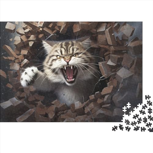 Hölzern Puzzle - Three Dimensional Effects Cat - 1000 Teile Puzzle Für Erwachsene, Holzpuzzle Mit 1000pcs (75x50cm) von MOBYAT